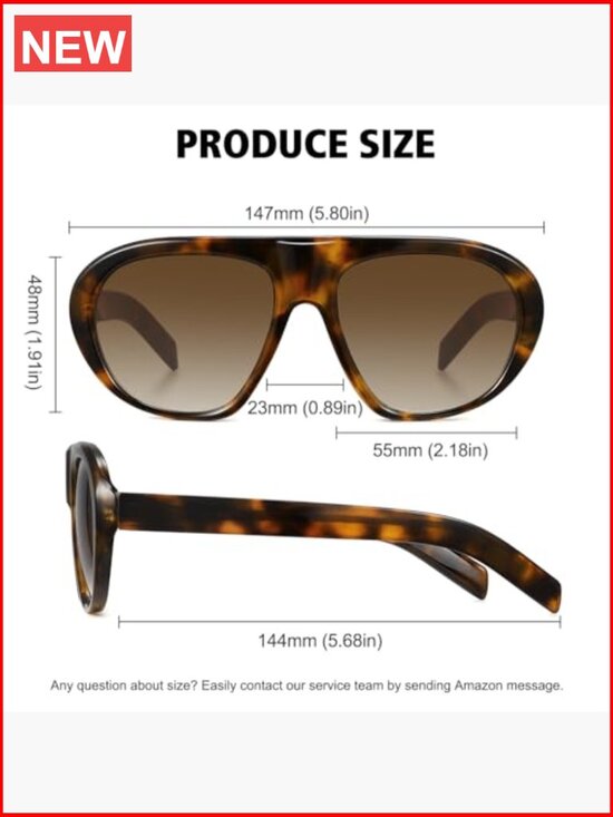 Retro Oversized Aviator Sunglasses UV400 Protection Oval Trendy Outdoor Shades